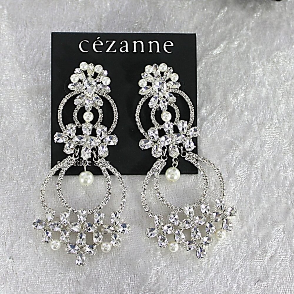 Cézanne Silver-Tone Rhinestone Floral Necklace & Chandelier Earring Set NWT - Picture 4 of 6
